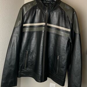 Men's Black and Gray Leather Jacket